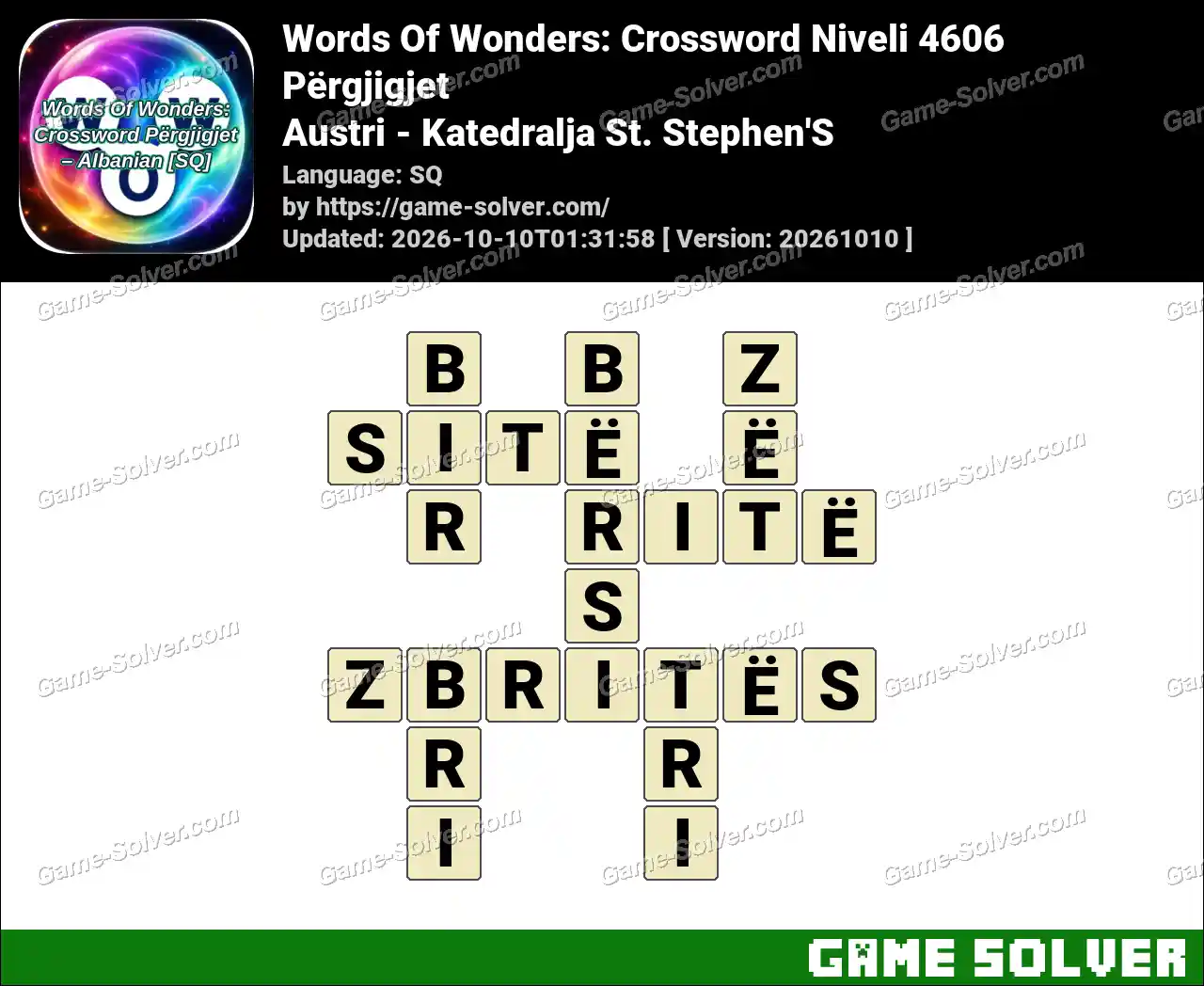 Words Of Wonders: Crossword Niveli 4606 Përgjigjet – Austri – Katedralja St. Stephen’S
